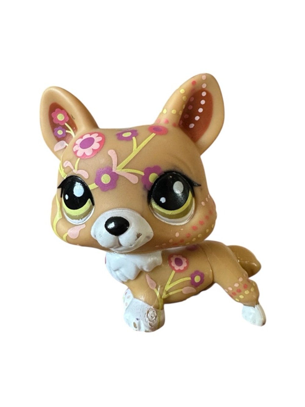 Littlest Pet Shop LPS #1851 Corgi Hasbro Tan Dog Flower Design